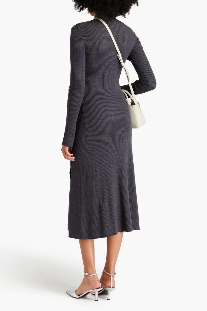 MAJE Button-embellished ribbed-knit midi dress 3