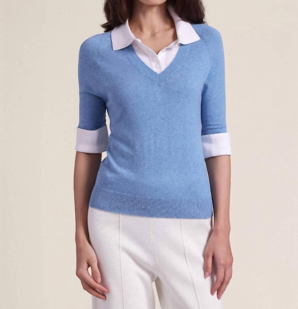 Minnie Rose Minnie Rose - Short Sleeve V-neck With Collar Top