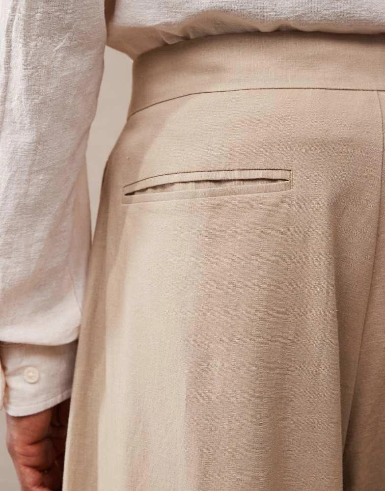 ASOS ASOS DESIGN smart extreme wide leg linen blend trousers with front pleat in dark stone 3