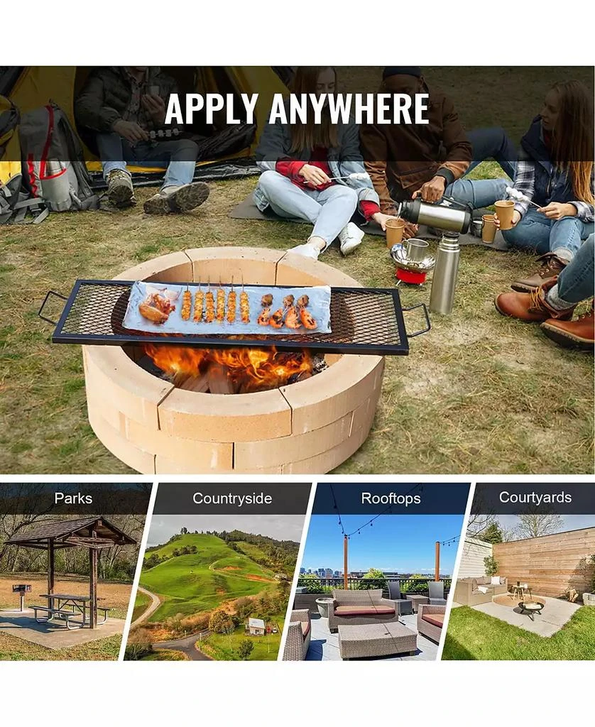 Ecooso 44" Rectangle X-Marks Fire Pit Grill Grate, Heavy Duty Steel Cooking Grate with Handle and Support X Wire, Black 7