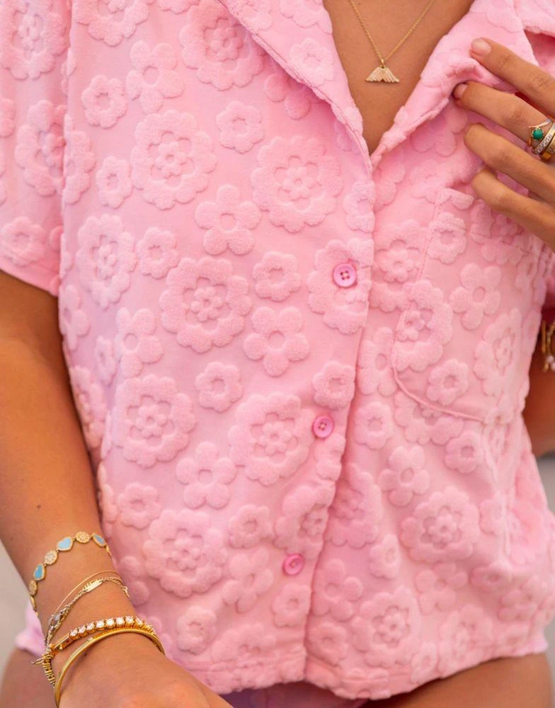 South Beach South Beach x Misha Grimes jacquard towelling beach shirt in light pink 3