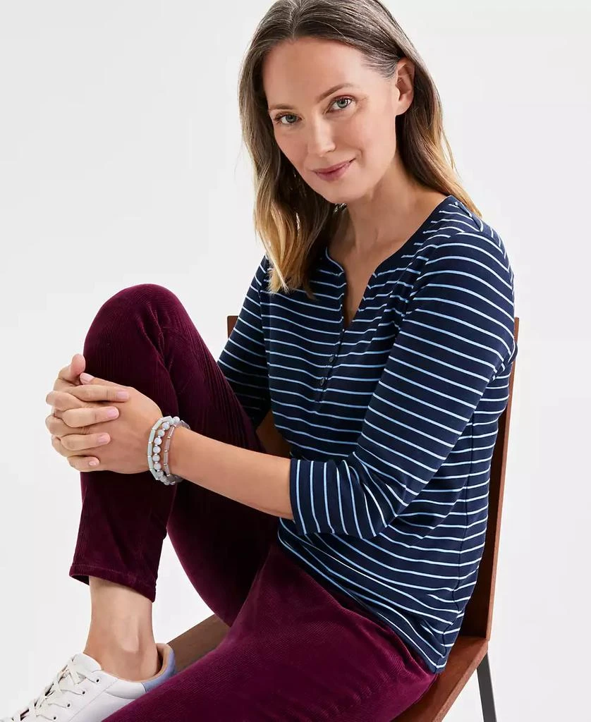 Style & Co Women's Striped Henley Tee, Created for Macy's 2