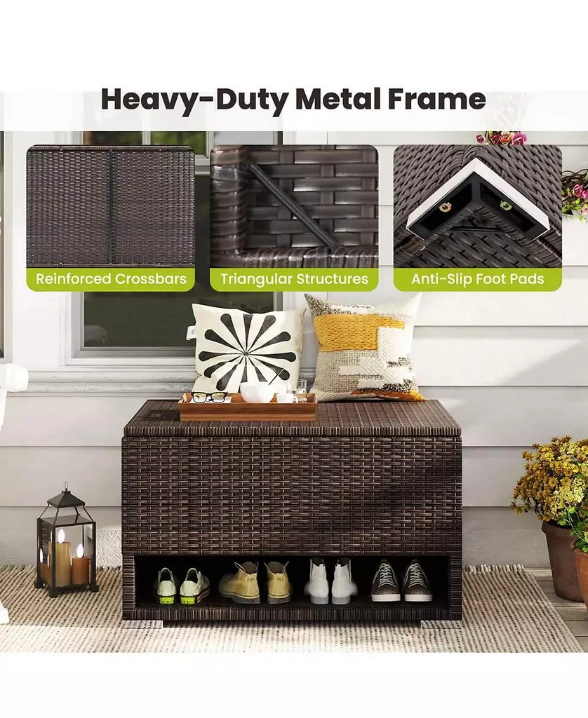 Costway 48 Gallon Deck Box with Shoe Rack Waterproof Liner Lid Outdoor Storage Box 9