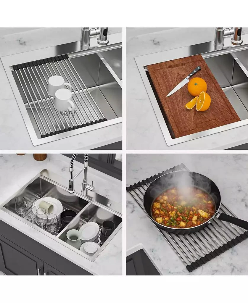 Flynama 36x22x10inch Topmount Double Bowl Kitchen Sink 16 Gauge Stainless Steel Split Brushed Nickel 7