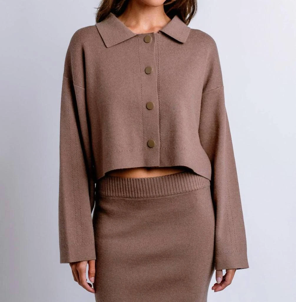 KERISMA Issa Button Front Sweater Jacket In Mocha