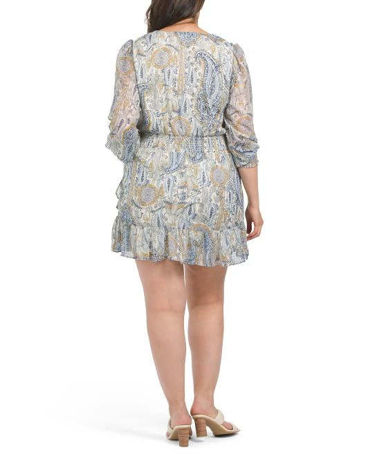 Vince Camuto Cross Over Long Sleeve Mini Dress With Ruffle And Smocking 2