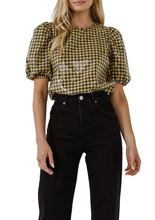 English Factory Factory Sequins Gingham Top 1
