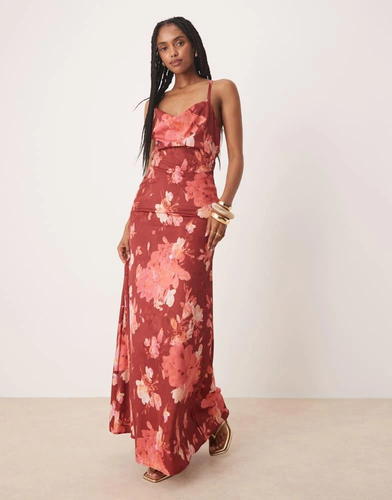 cowl neck slip maxi dress Alesso | Burgundy Satin Cowl-Neck Slip-Maxi Dress Club L London