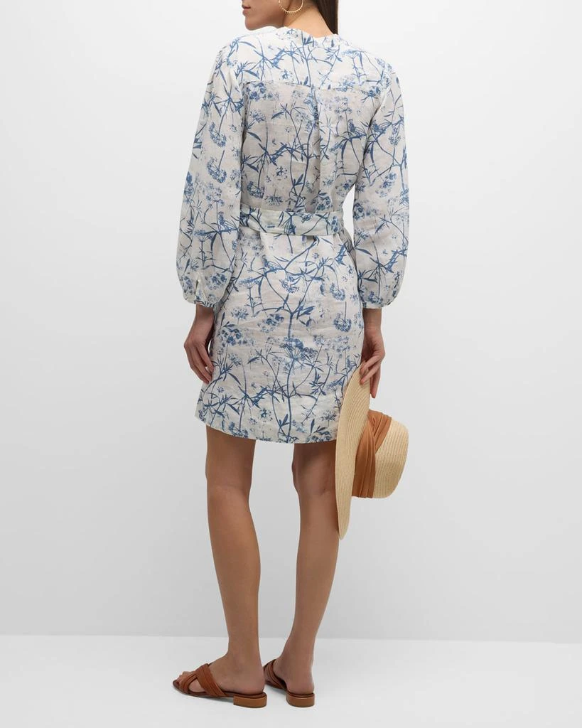 120% Lino Floral-Print Blouson-Sleeve Linen Mini Dress 4