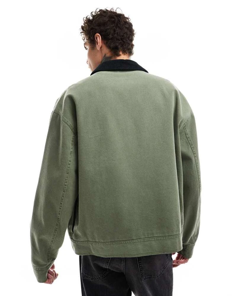 ASOS ASOS DESIGN oversized washed harrington jacket with cord collar in khaki 2