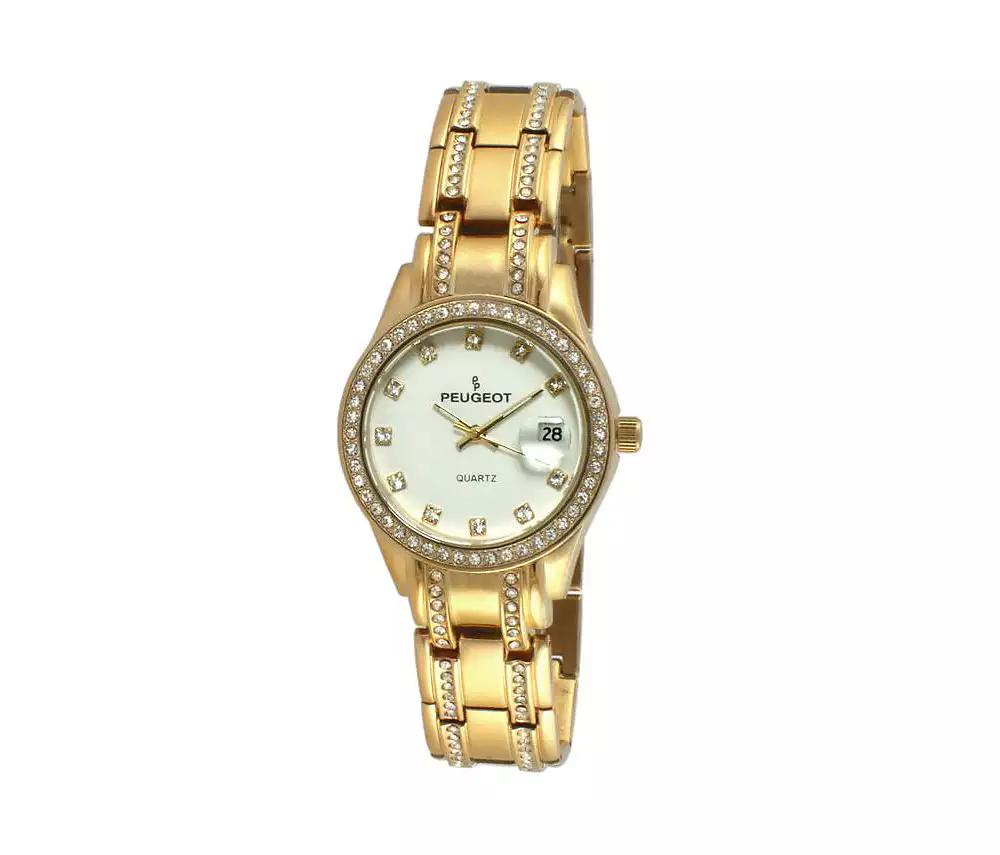 Peugeot Womens Round Gold Luxury Status Swarovski Crystal Bracelet Watch