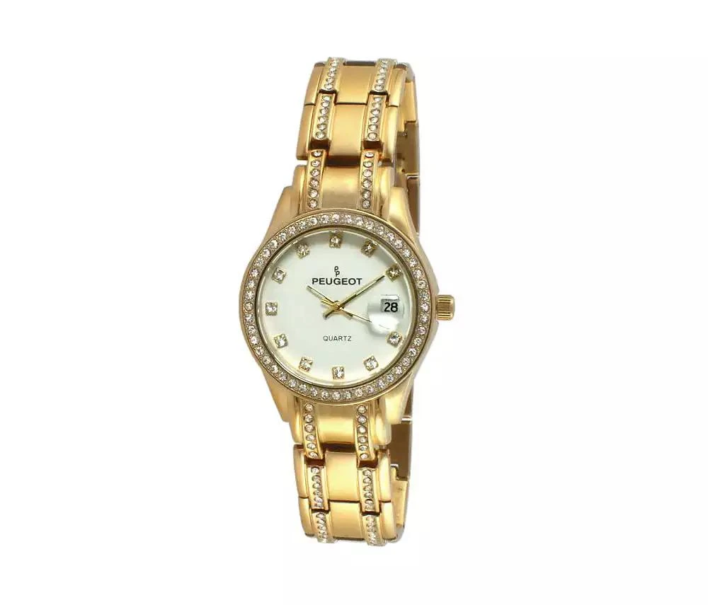Peugeot Womens Round Gold Luxury Status Swarovski Crystal Bracelet Watch 1