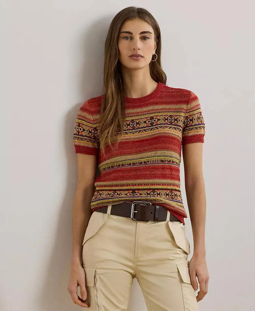 Ralph Lauren Women's Geo-Striped Short-Sleeve Sweater, P/XS- 1