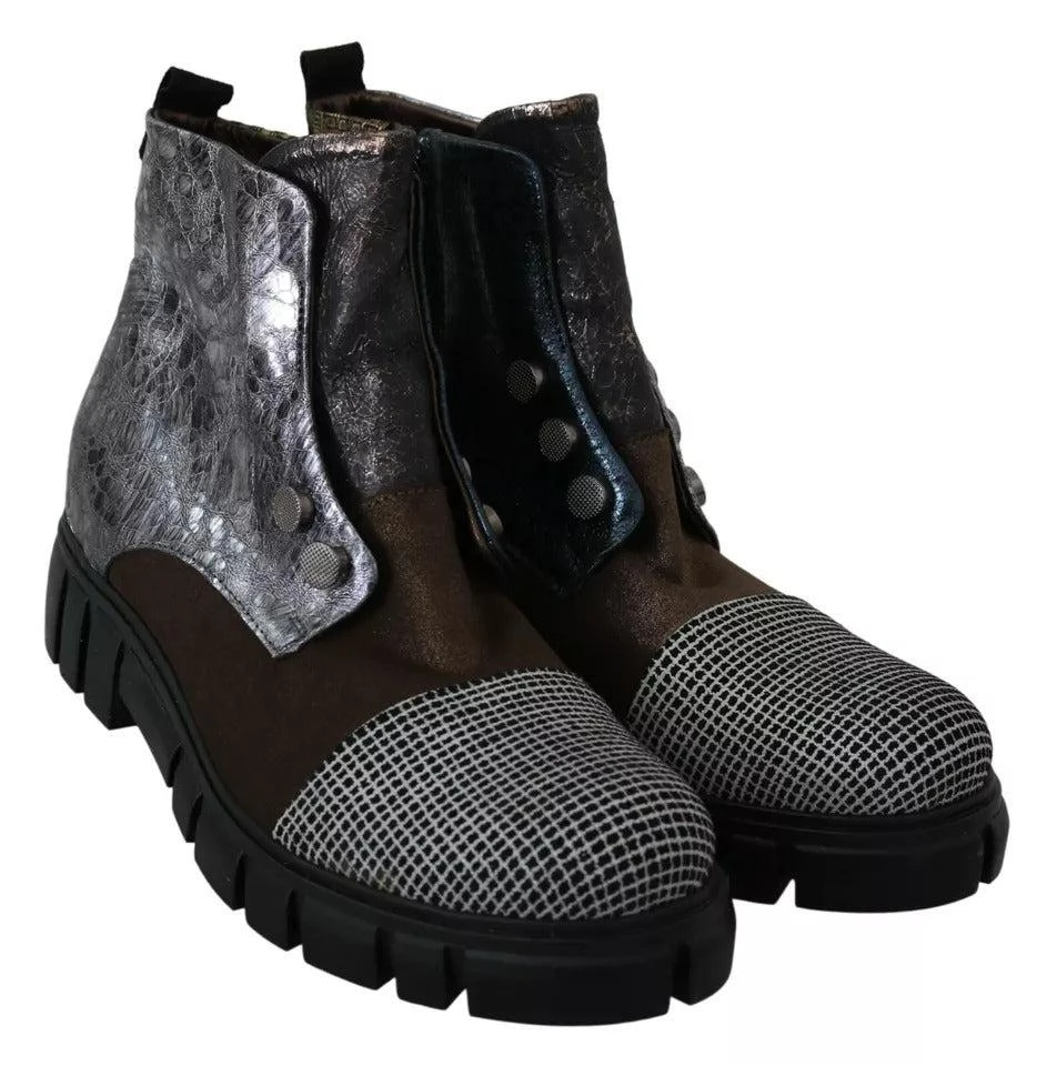 eBARRITO multi Leather Suede Zipper Ankle Boots Women's Shoes (Pre-Owned) 5