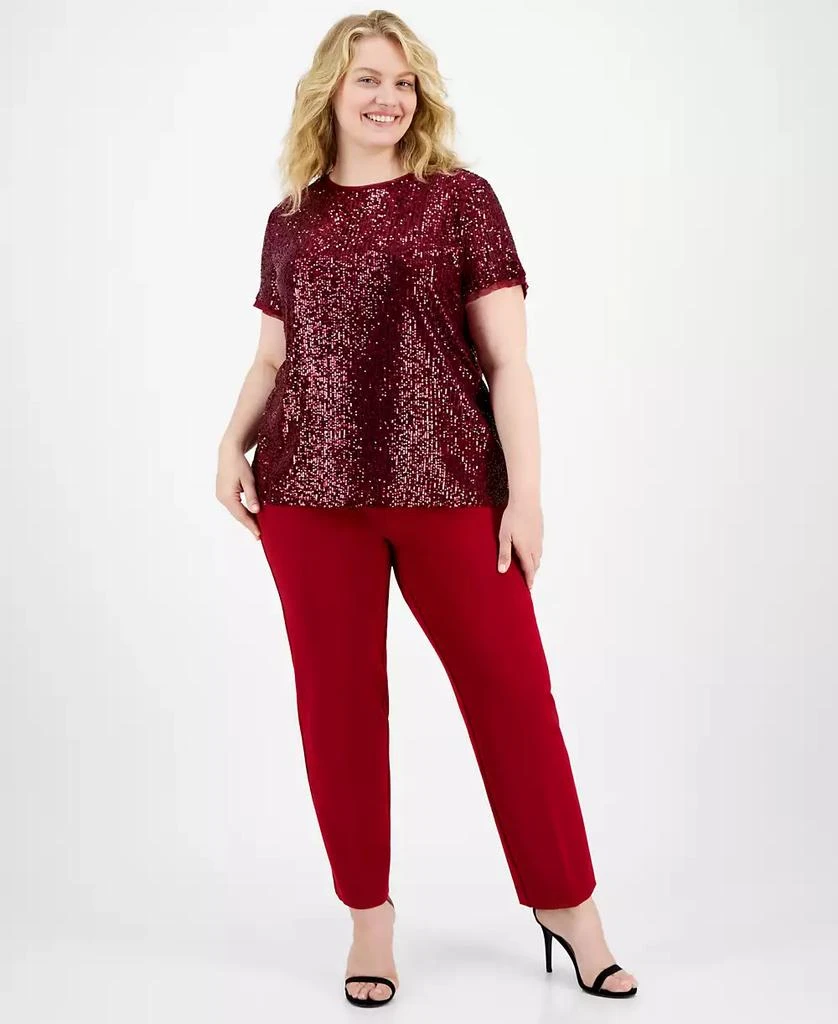 Anne Klein Plus Size Sequined Mesh-Trim Short-Sleeve Top 1