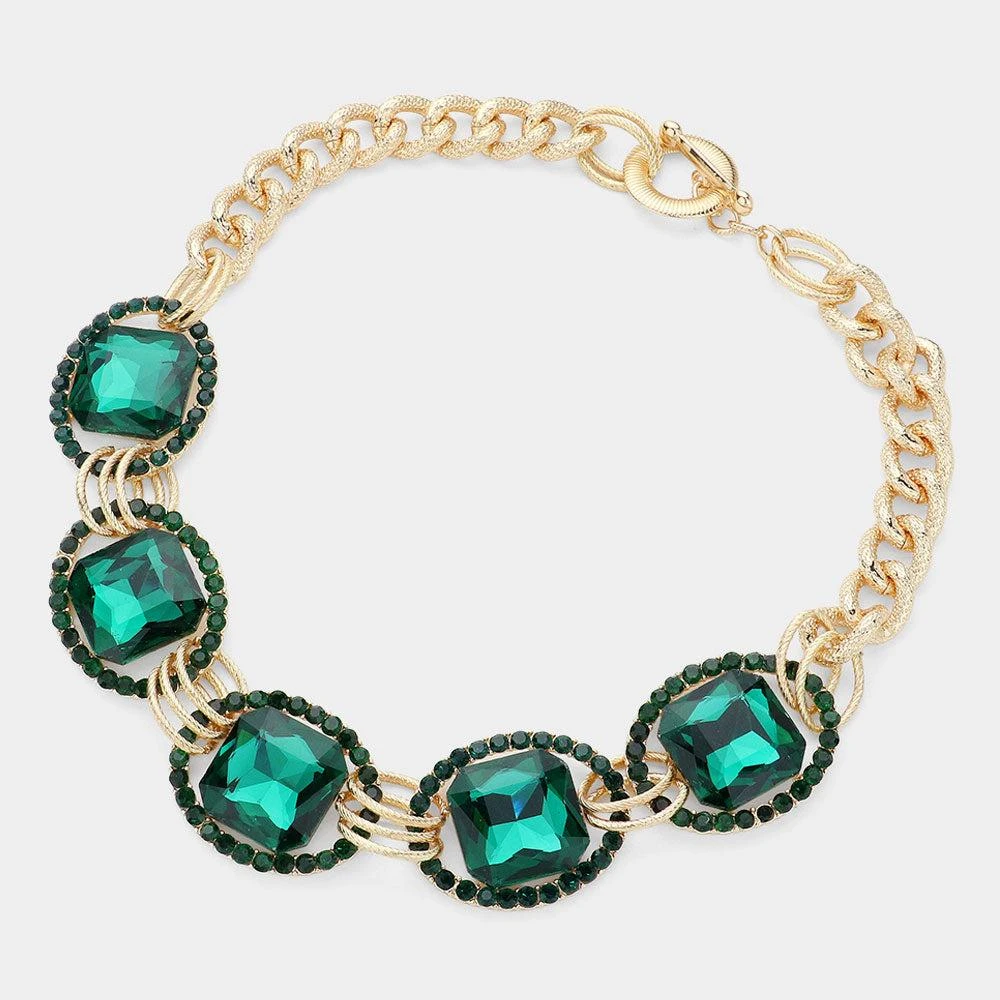 FASHNZFAB Pave trim glass crystal link necklace 2