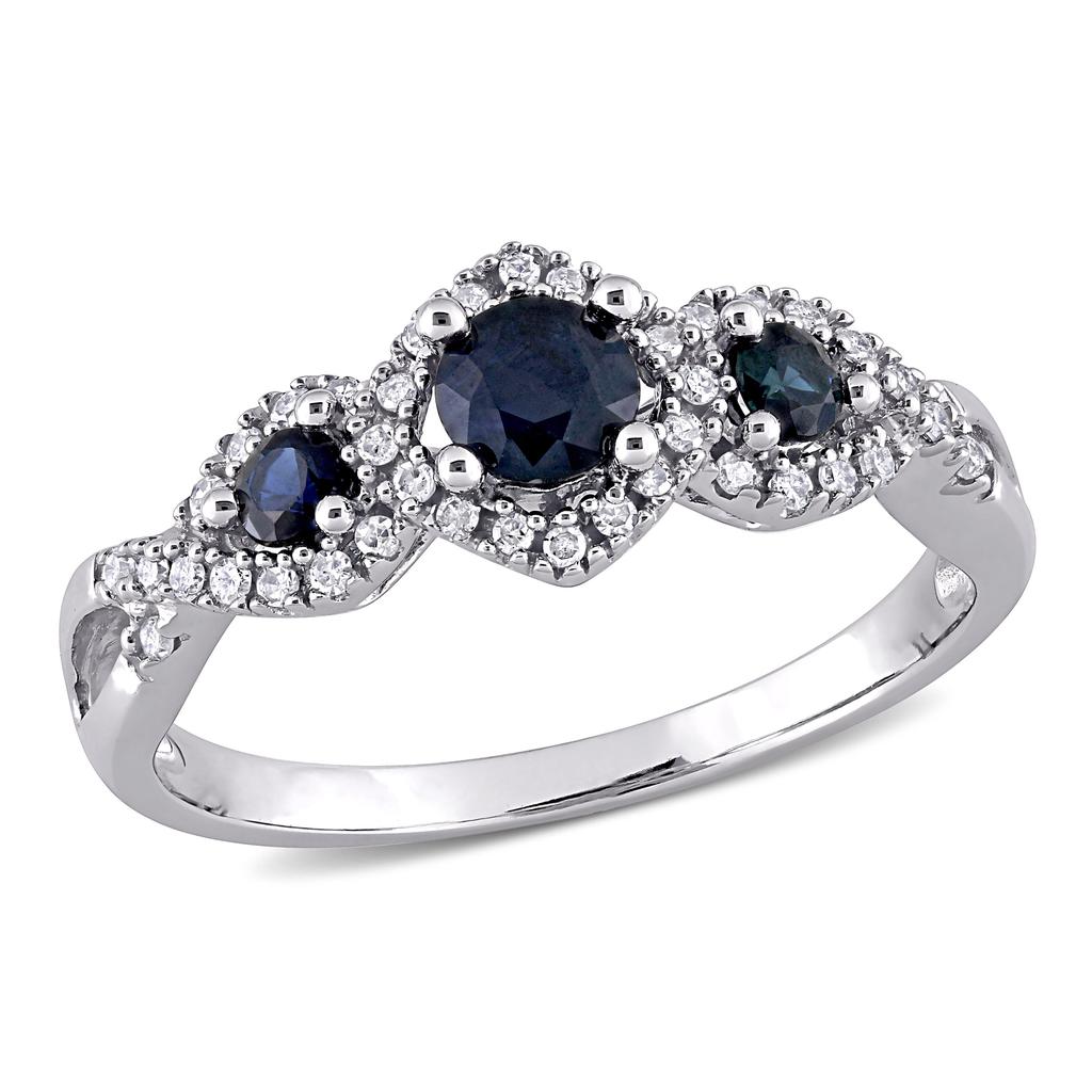 Mimi & Max Mimi & Max 1/2ct TGW Sapphire Halo Twist Ring with 1/8ct TDW Diamonds in 10k White Gold