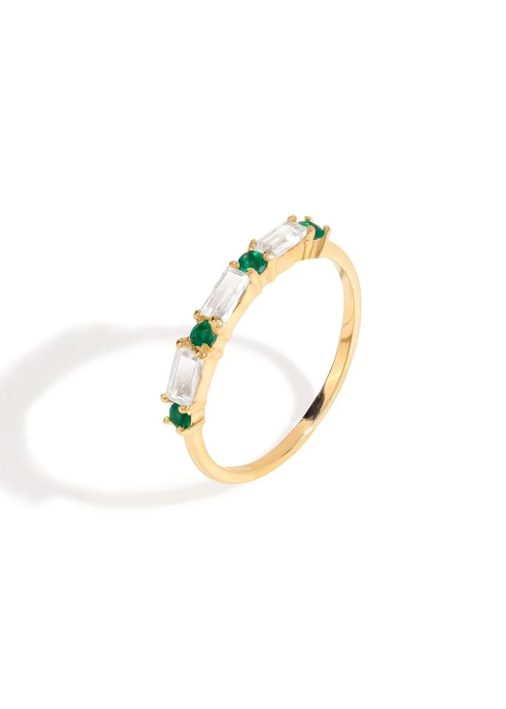 Tiramisu 14K Gold Plated Over 925 Sterling Silver Green Onyx 
White Topaz Band Ring