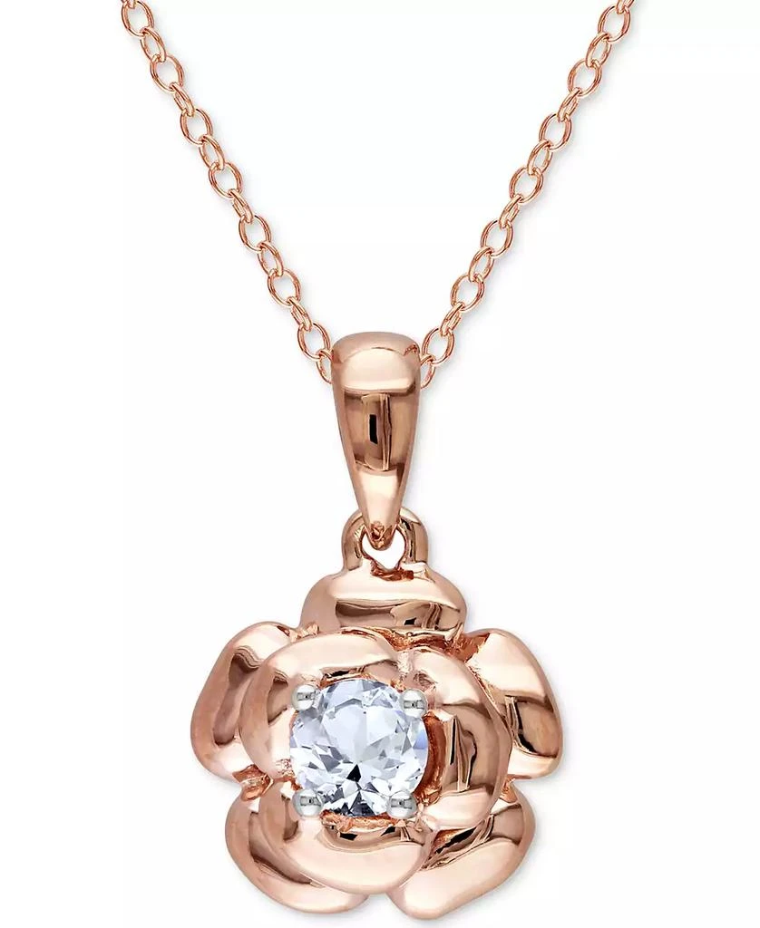 Macy's Lab-Grown White Sapphire Rose 18" Pendant Necklace (1/3 ct. t.w.) in Rose-Plated Sterling Silver 1