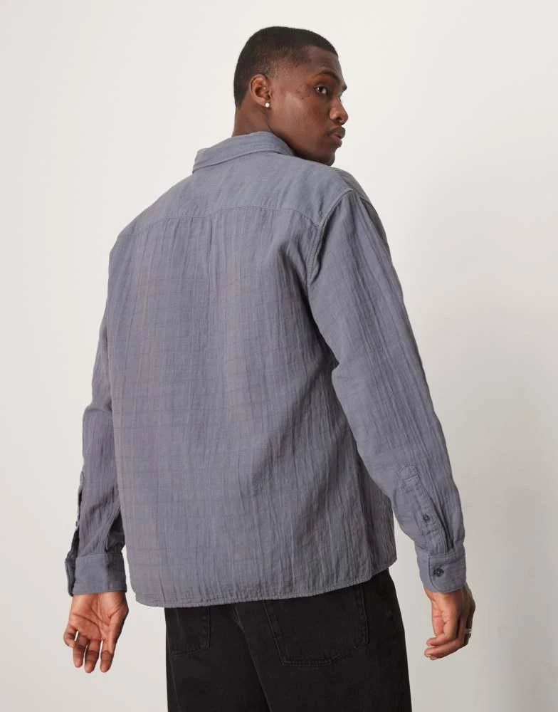 Abercrombie & Fitch Abercrombie & Fitch textured long sleeve relaxed shirt in navy 4