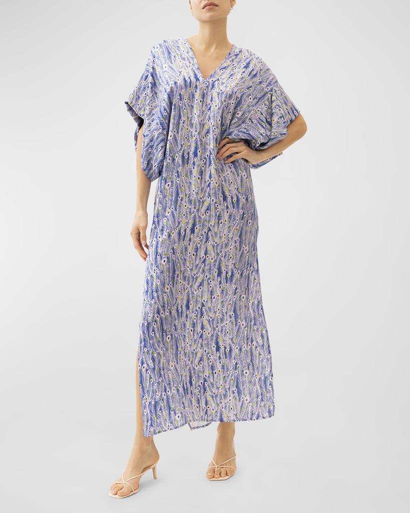 Jaline Beatriz Feather Printed Maxi Kaftan