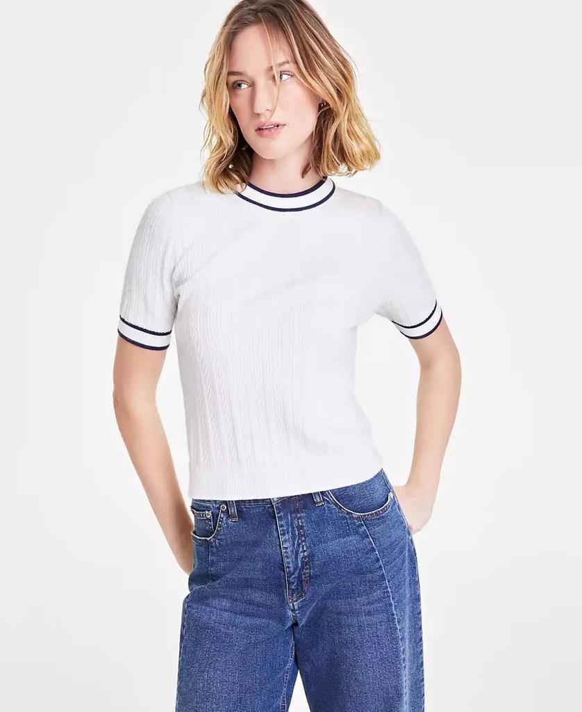 On 34th Women's Tipped Cable-Knit Short-Sleeve Sweater, Exclusively at Macy's