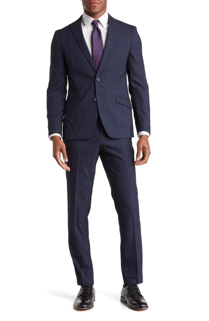 SAVILE ROW CO Navy Plaid Peak Lapel Suit