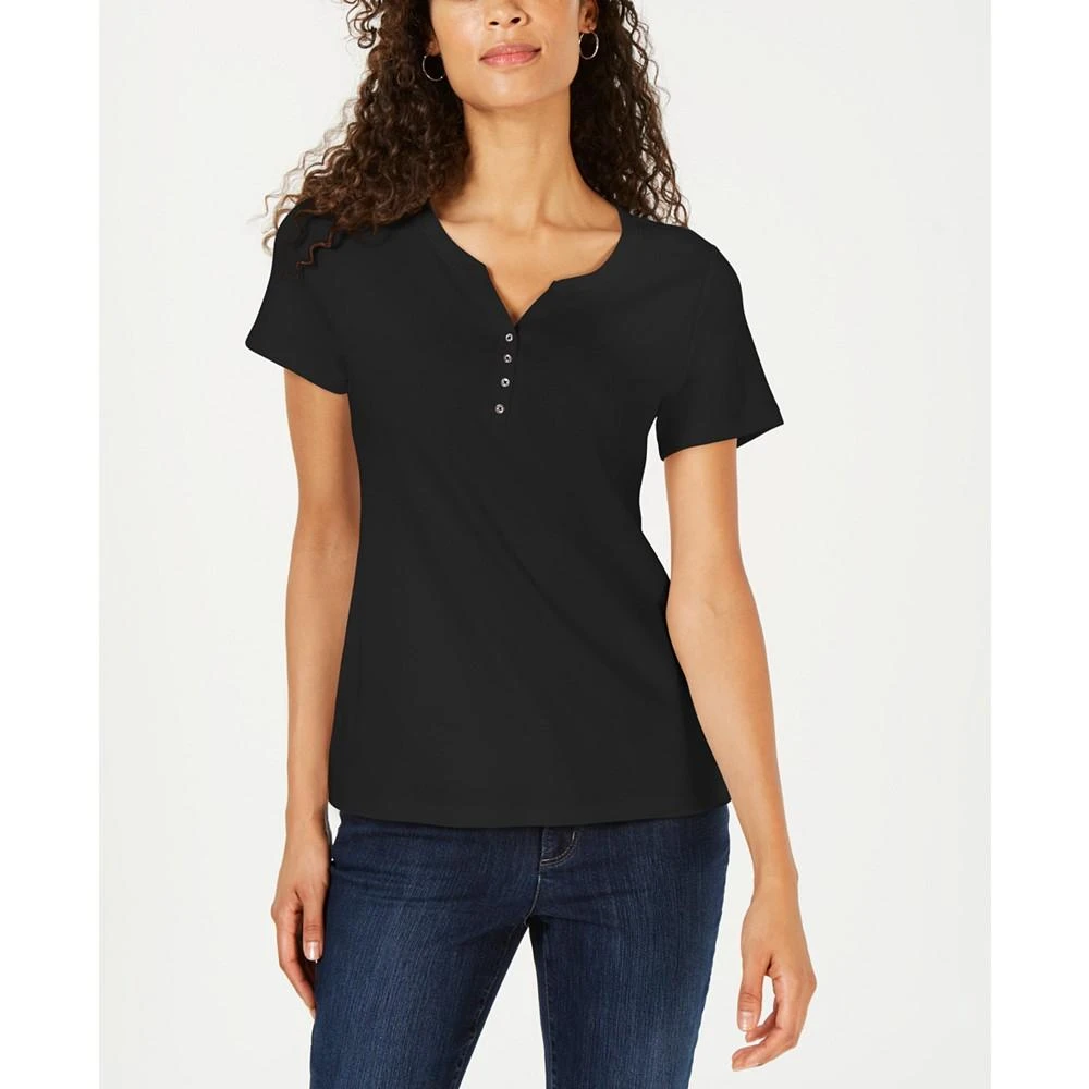 Karen Scott Petite Cotton Henley Top, Created for Macy's 1