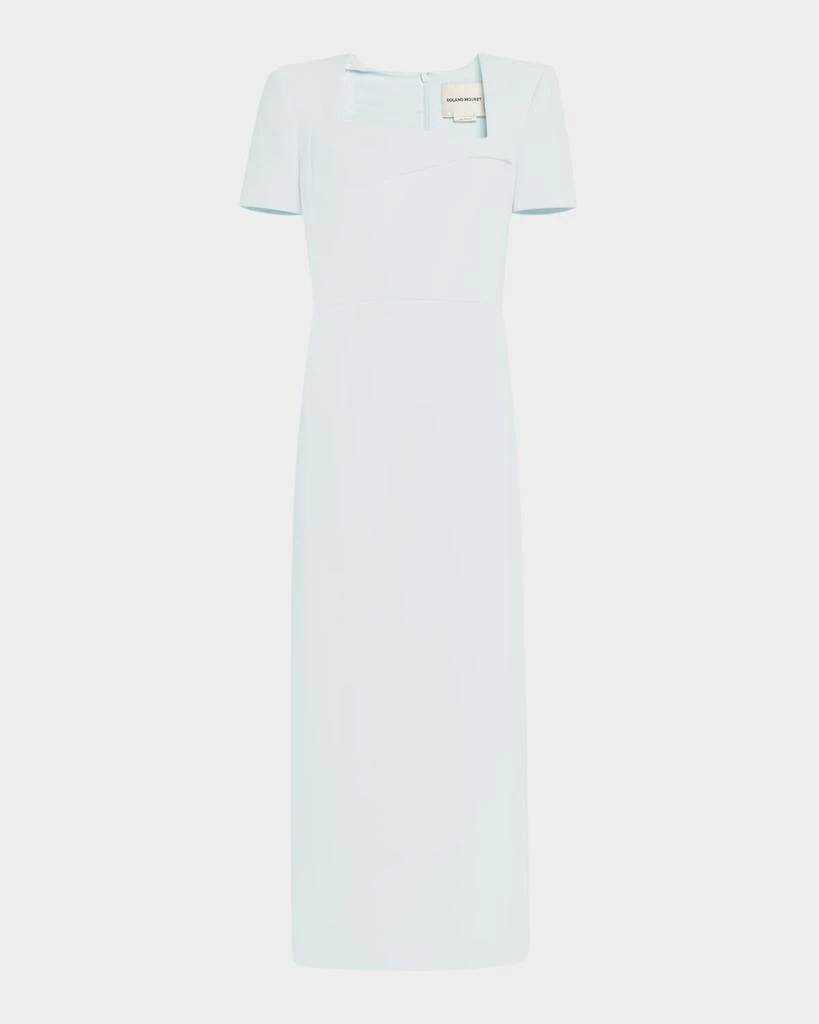 ROLAND MOURET Asymmetric Neckline Belted Crepe Midi Dress 1