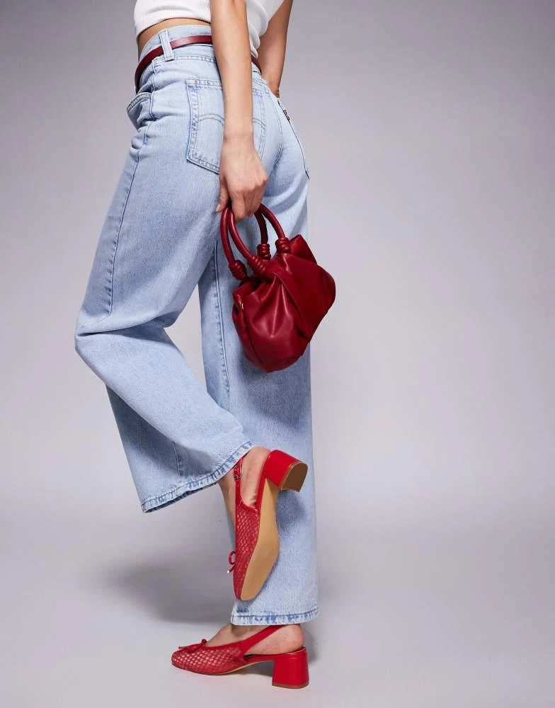 Public Desire Public Desire Lover heeled ballet shoes with bow detail in mesh red 4