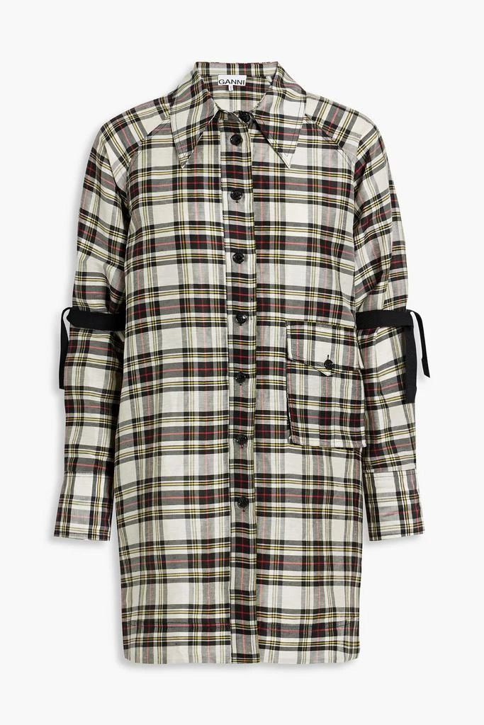 Ganni Checked linen and silk-blend shirt 1