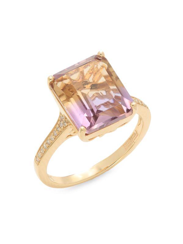 Effy 14K Yellow Gold, 0.08 TCW Diamond & Ametrine Cocktail Ring