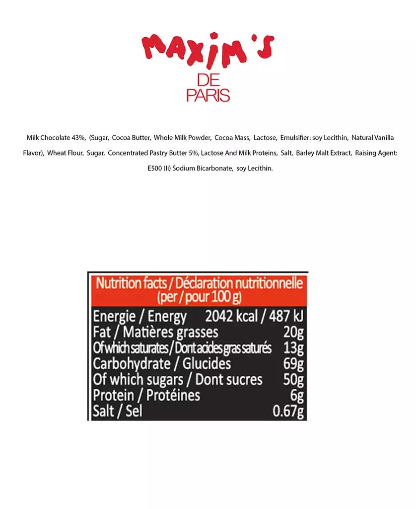 Maxim
s De Paris Tin Box Milk Chocolate Crepe Lace Cookies, 16 Piece 3