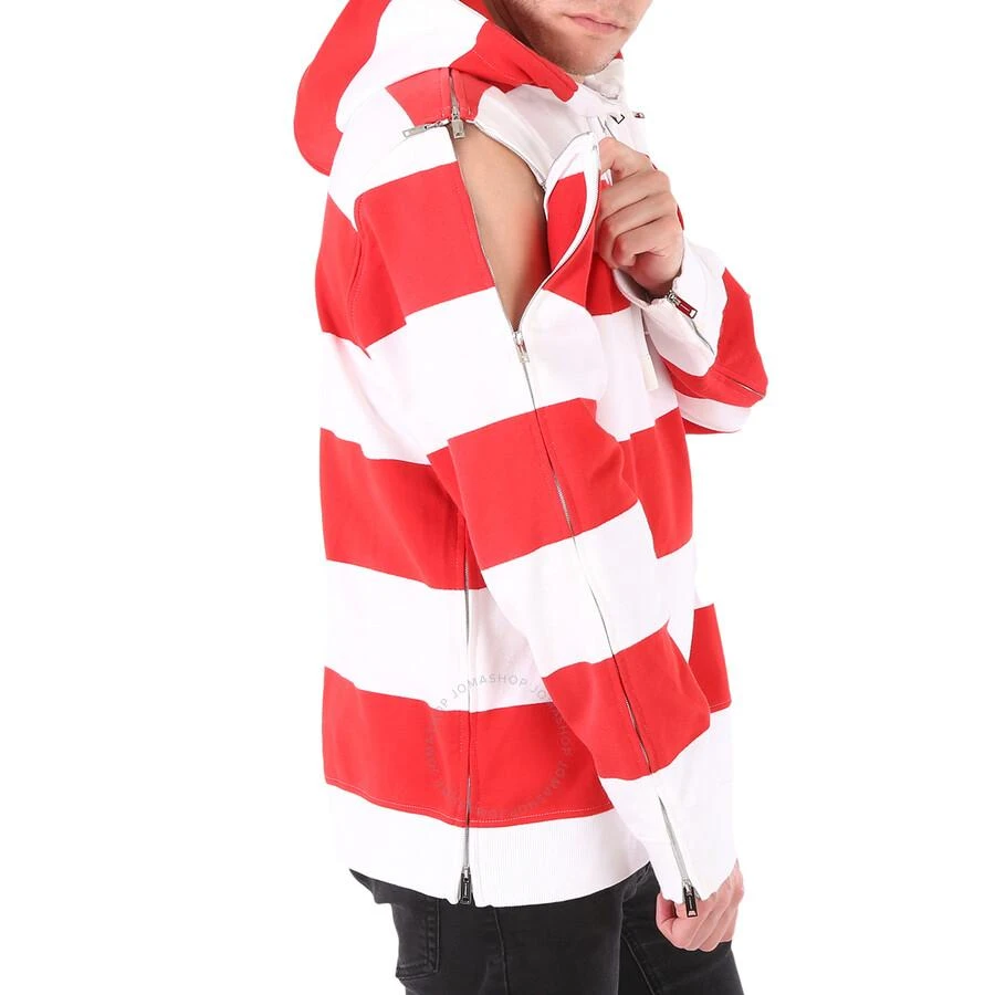 Burberry Men's Red Zip Detail Striped Cotton Hoodie 2