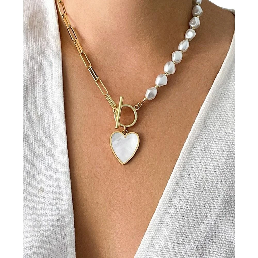 ADORNIA Imitation Pearl and Chain Heart Toggle Necklace 3