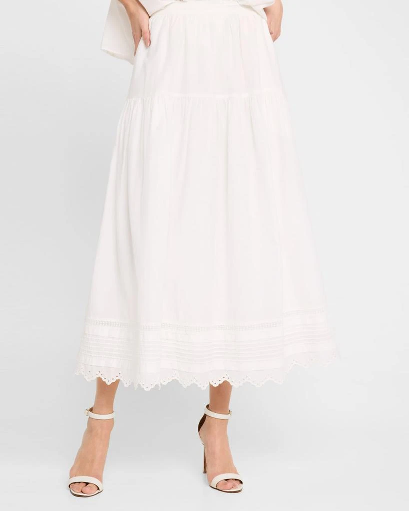 XIRENA Tilda Pintuck Scalloped Cotton Midi Skirt 5