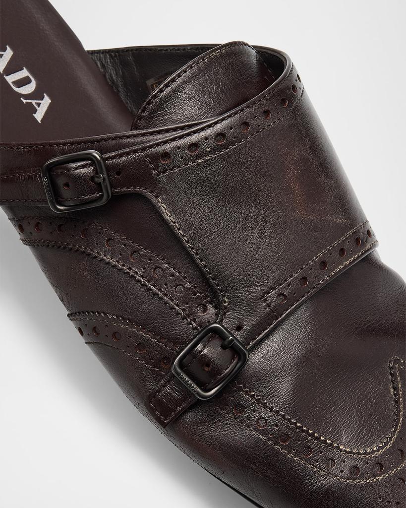 Prada Men's Shuffle Leather Double-Monk Strap Mules - Sandals