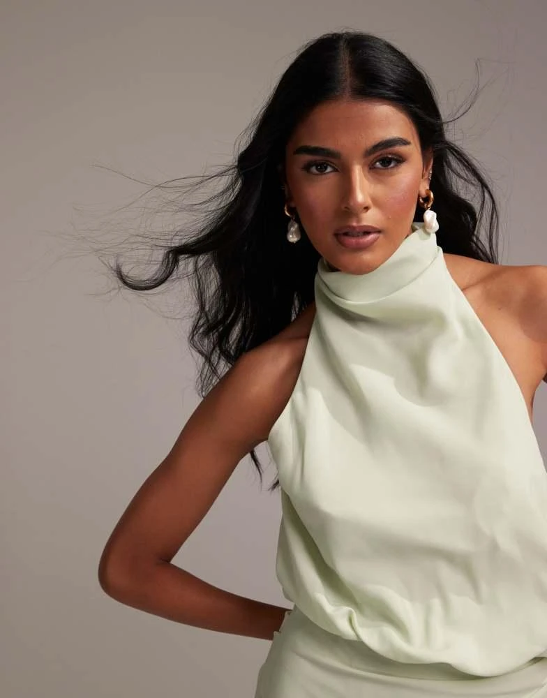 ASOS ASOS DESIGN draped halter column crepe maxi dress in light green 2