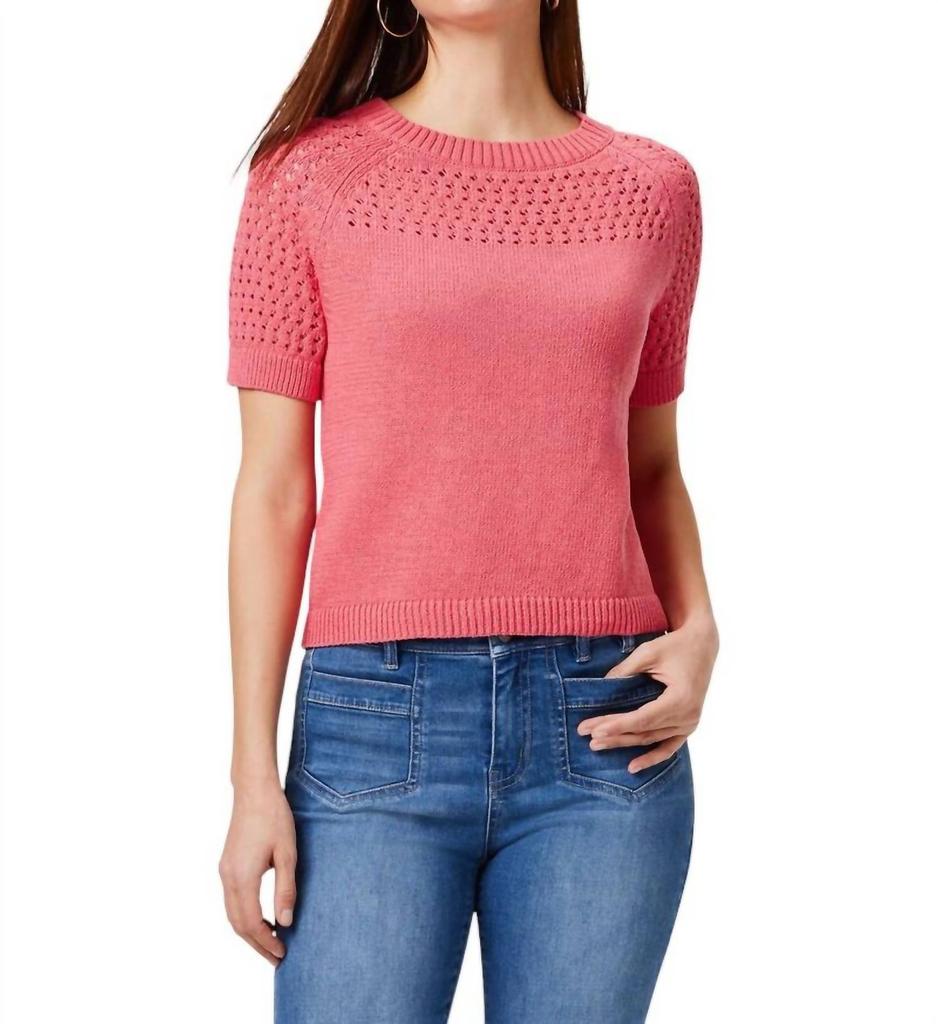 NIC+ZOE Placed Crochet Sweater Tee In Coral