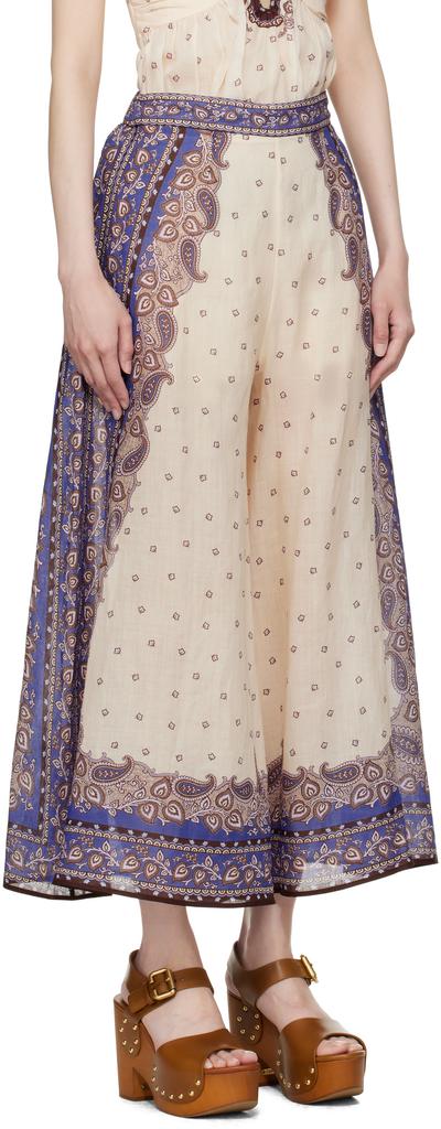 Zimmermann Beige & Purple Maxine Wide Leg Cropped Trousers