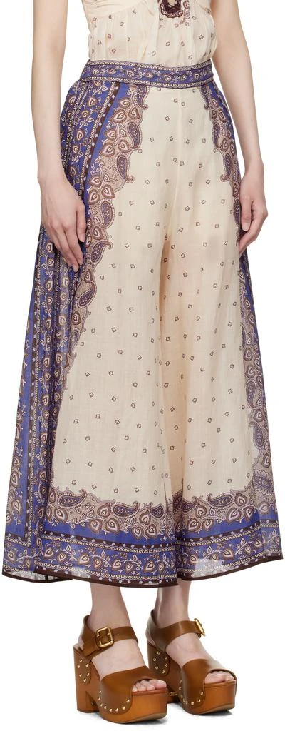 Zimmermann Beige & Purple Maxine Wide Leg Cropped Trousers 2