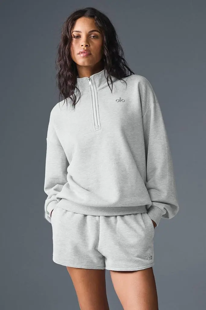 ALO | Accolade 1/4 Zip Pullover Top in Athletic Heather Grey, Size: Medium