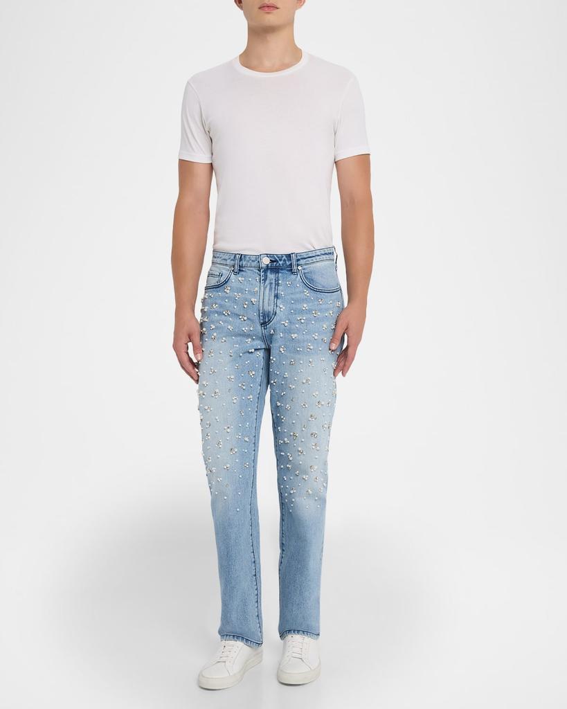 MONFRÈRE Men's Caine Perle Straight-Leg Embellished Jeans