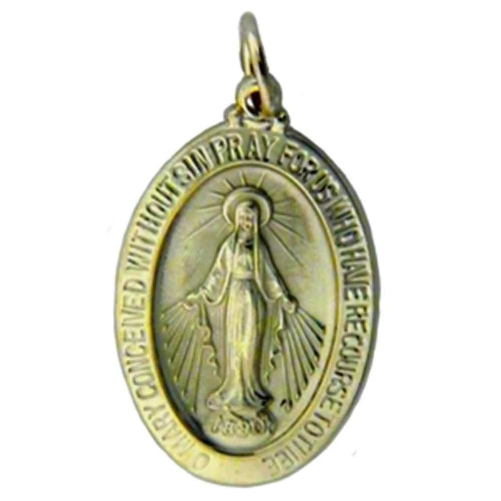 Pompeii3 Yellow Gold 14K Miraculous Mary Religious Pendant