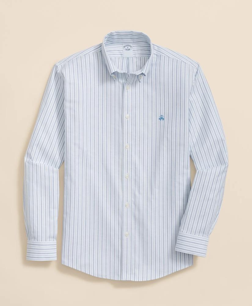 Brooks Brothers Stretch Cotton Non-Iron Oxford Polo Button-Down Collar, Alternating Stripe Shirt