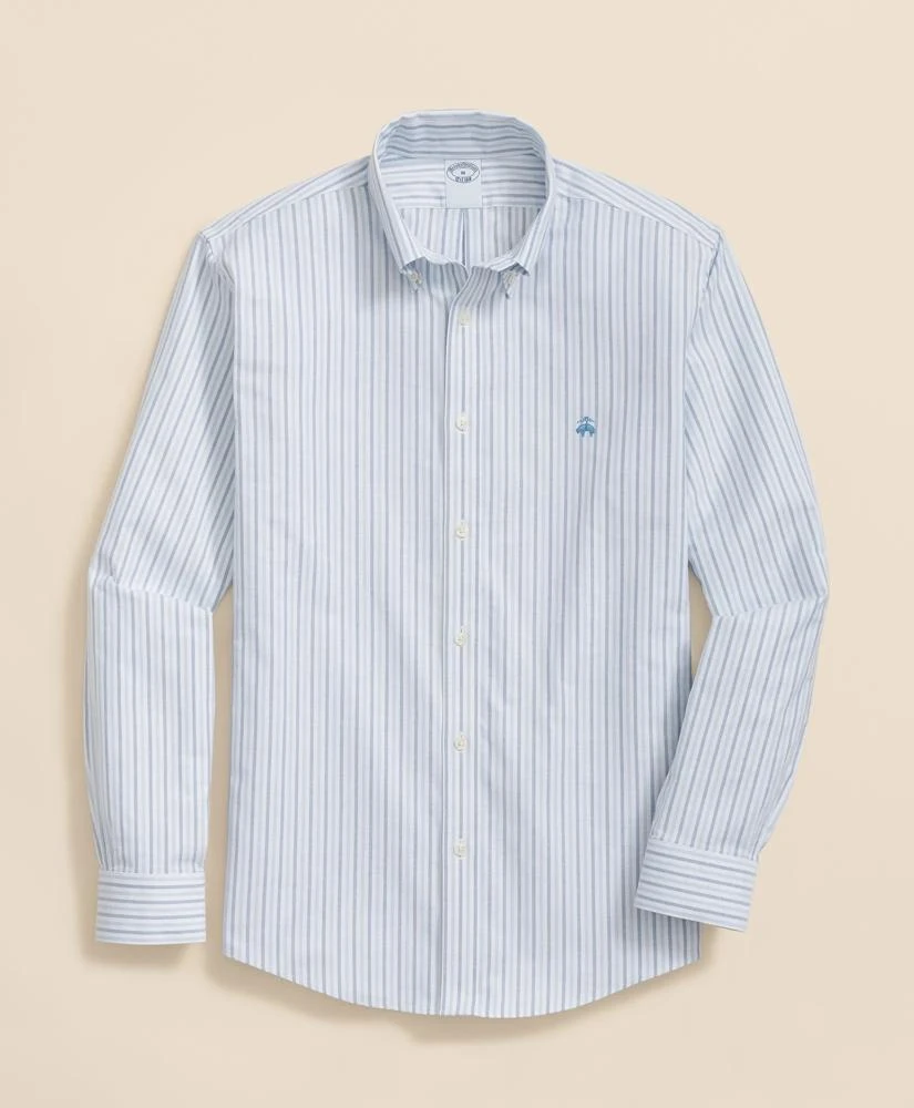 Stretch Cotton Non-Iron Oxford Polo Button-Down Collar, Alternating Stripe Shirt Brooks Brothers