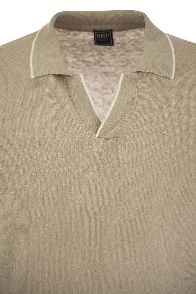 Fedeli Fedeli Polo Shirt With Open Collar In Linen And Cotton 4