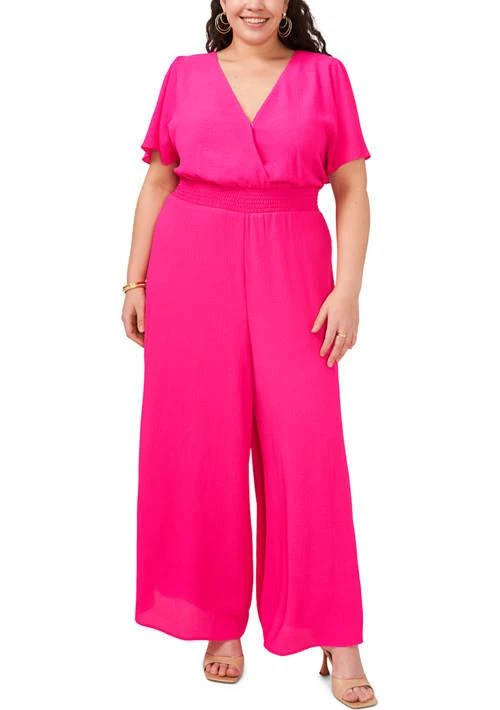 Vince Camuto Camuto Plus Size V Neck Surplice Smocked Jumpsuit 1