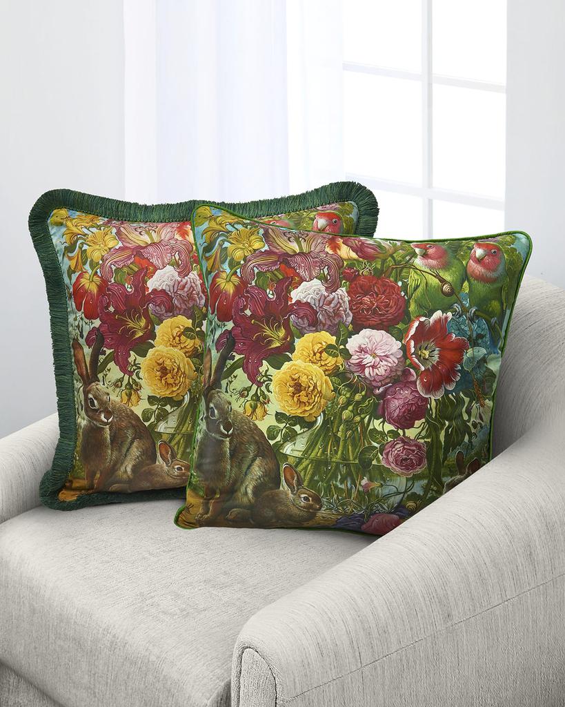 Yana Movchan Floral with Bunnies Silk Pillow