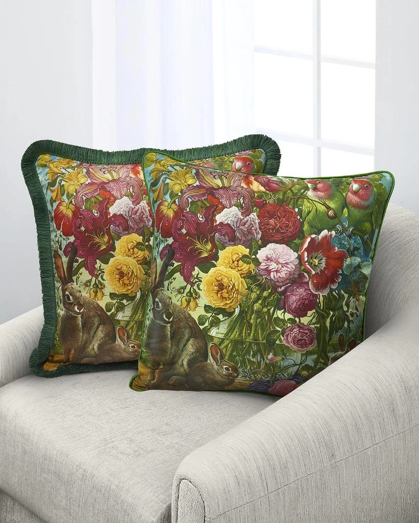 Yana Movchan Floral with Bunnies Silk Pillow 2